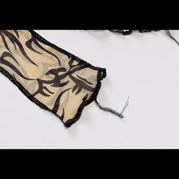 Tan mesh tribal striped long sleeve top - Picture 13 of 14